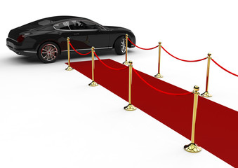 Wall Mural - Red Carpet limousine / 3D render image representing a high class limousine at the end of the red carpet