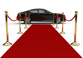 Wall Mural - Red Carpet limousine / 3D render image representing a high class limousine at the end of the red carpet