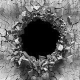 Fototapeta Kamienie - Cracked explosion concrete wall hole abstract background