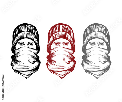 Hand Drawn Face People Use Mask And Hat Sketch Illustrator