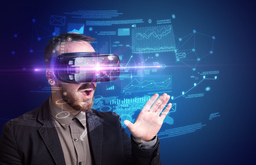 Businessman with virtual reality goggles