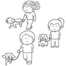 Vector Set Of People And Dog