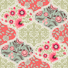 Seamless Pattern In Vintage Style. Patchwork Decorative Ornament With Floral Elements