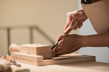 Poster - woman woodworking smile happily