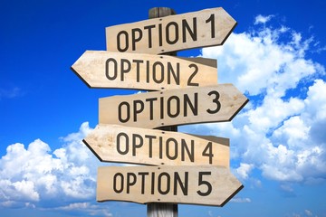 Canvas Print - Wooden signpost - option 1, option 2, option 3, option 4, option 5.