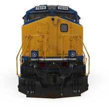 Diesel Locomotive On White. Front View. 3D Illustration