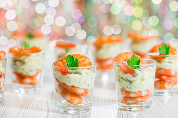 Canvas Print - Cocktail Shrimp shot glasses with delicious homemade tartar spic