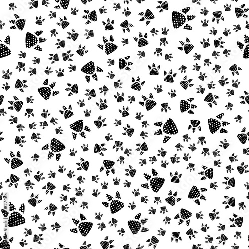 Naklejka na kafelki Simple, cute kids pattern, trace a predator dinosaur form an interesting pattern. Completed in monochrome, black and white colors.Funny wallpaper for textile and fabric. Fashion style.Colorful bright.