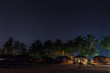 Coastal cafes, and beach lodges, in night illumination under the star sky, between the palms.