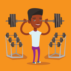 Poster - Man lifting barbell vector illustration.