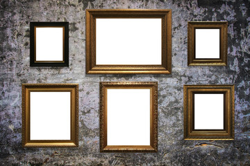 Wall Mural - wooden picture frame on old wall background