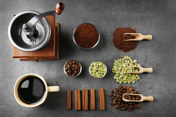 Poster - Coffee composition on grey background