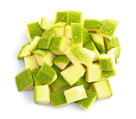 Wall Mural - Chopped zucchini on white background