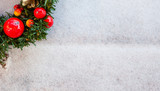 Fototapeta Desenie - New Year decorated wreath on snow background  
