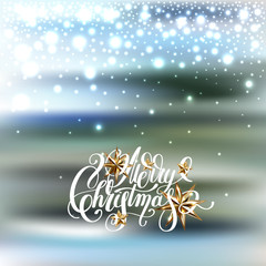 Poster - winter design with holiday lights, golden stars and handwritten 