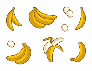 Sticker - vector set of cartoon yellow bananas on white background