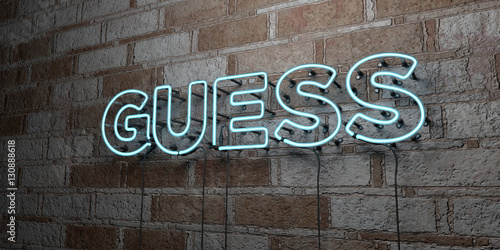 Fotografie, Obraz GUESS - Glowing Neon Sign on stonework wall - 3D rendered royalty free stock illustration