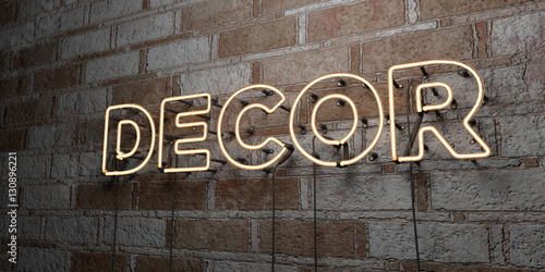 Fotografie, Obraz DECOR - Glowing Neon Sign on stonework wall - 3D rendered royalty free stock illustration