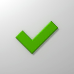 Fototapete - Green check mark or tick abstract on white wall background with shadow 3D rendering