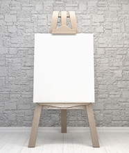 Vintage Retro Wooden Easel Artist's With Blank Canvas On A Brick