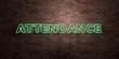 © Chris Titze Imaging - ATTENDANCE - fluorescent Neon tube Sign on brickwork - Front view - 3D rendered royalty free stock picture. Can be used for online banner ads and direct mailers..