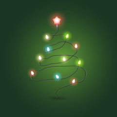 Christmas tree with lighting garland vector illustration. Christ