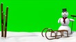 canvas print picture - Wintermotiv mit Schlitten,Schneemann und green screen Hintergrund