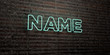 NAME -Realistic Neon Sign on Brick Wall background - 3D rendered royalty free stock image. Can be used for online banner ads and direct mailers..
