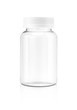 Blank clear glass supplement bottle isolated on white background