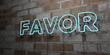 FAVOR - Glowing Neon Sign on stonework wall - 3D rendered royalty free stock illustration.  Can be used for online banner ads and direct mailers..