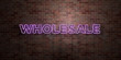 WHOLESALE - fluorescent Neon tube Sign on brickwork - Front view - 3D rendered royalty free stock picture. Can be used for online banner ads and direct mailers..