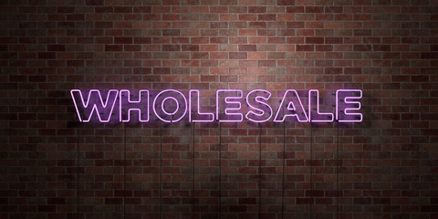 Wall Mural - wholesale - fluorescent neon tube sign on brickwork - front view - 3d rendered royalty free stock pi