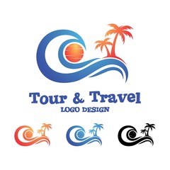 Wall Mural - Travel and Tour Logo Wave Palm Sun Design Logo