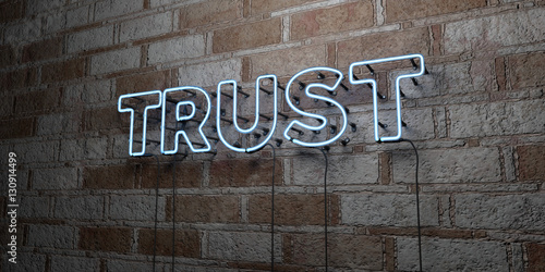 Fotografie, Obraz TRUST - Glowing Neon Sign on stonework wall - 3D rendered royalty free stock illustration
