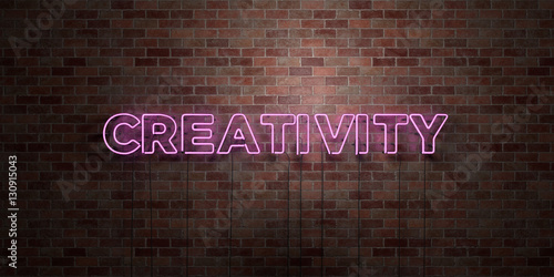 Fotografie, Obraz CREATIVITY - fluorescent Neon tube Sign on brickwork - Front view - 3D rendered royalty free stock picture