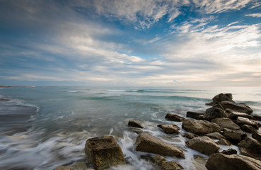 rocky beach before sunset