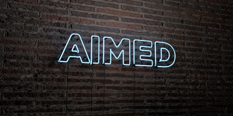 AIMED -Realistic Neon Sign on Brick Wall background - 3D rendered royalty free stock image. Can be used for online banner ads and direct mailers..