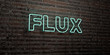 FLUX -Realistic Neon Sign on Brick Wall background - 3D rendered royalty free stock image. Can be used for online banner ads and direct mailers..