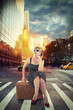 © michelaubryphoto - Street in New York city, sunrise in background. Pin up girl in first plan.