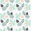 Spruce branches with cones on the white snow background. Vector seamless pattern. Winter xmas illustration.