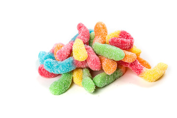 Wall Mural - Sour gummy worms isolated on a white background