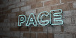 PACE - Glowing Neon Sign on stonework wall - 3D rendered royalty free stock illustration.  Can be used for online banner ads and direct mailers..