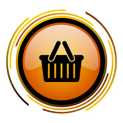 Fototapete - Shopping basket sign vector icon. Modern design round orange button isolated on white square background for web and application designers in eps10. 