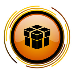 Fototapete - Box sign vector icon. Modern design round orange button isolated on white square background for web and application designers in eps10. 