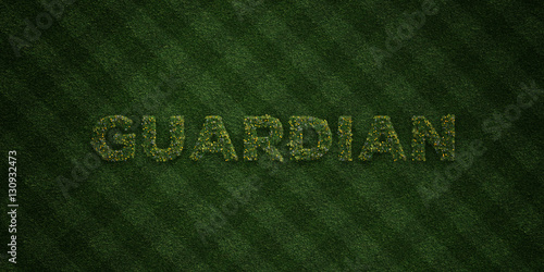 Foto GUARDIAN - fresh Grass letters with flowers and dandelions - 3D rendered royalty free stock image