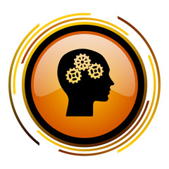 Aufkleber - Human head sign vector icon. Modern design round orange button isolated on white square background for web and application designers in eps10.