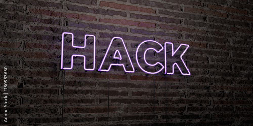 HACK -Realistic Neon Sign on Brick Wall background - 3D rendered ...