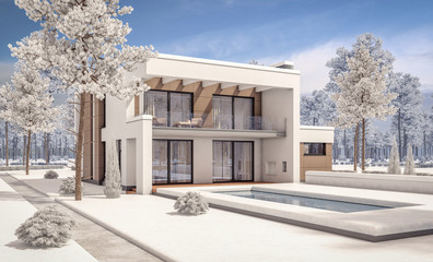 Wall Mural - 3d rendering of modern winter house