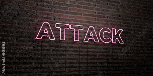 Fotografie, Tablou ATTACK -Realistic Neon Sign on Brick Wall background - 3D rendered royalty free stock image