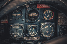 Vintage Aircraft Cockpit Detail. Retro Aviation, Aircraft Instru